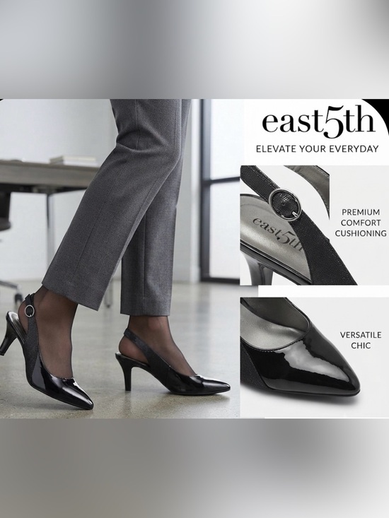 East 5th Shoes - East 5th Black Patent Slingback Pointed Pumps Kitten Heel